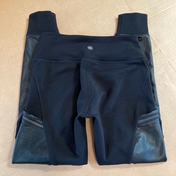 Athleta Urban Cozy Faux Leather Panel Fleece Lined Leggings size SP - Picture 3 of 14